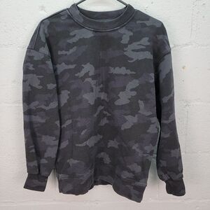 Lululemon Perfectly Oversized Crew Black Grey Camp Crewneck Pullover Sweatshirt